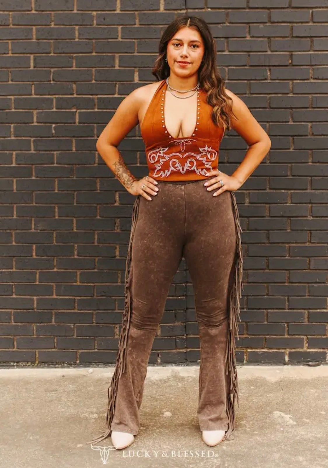 Mineral Wash Side Fringe Flare Pants