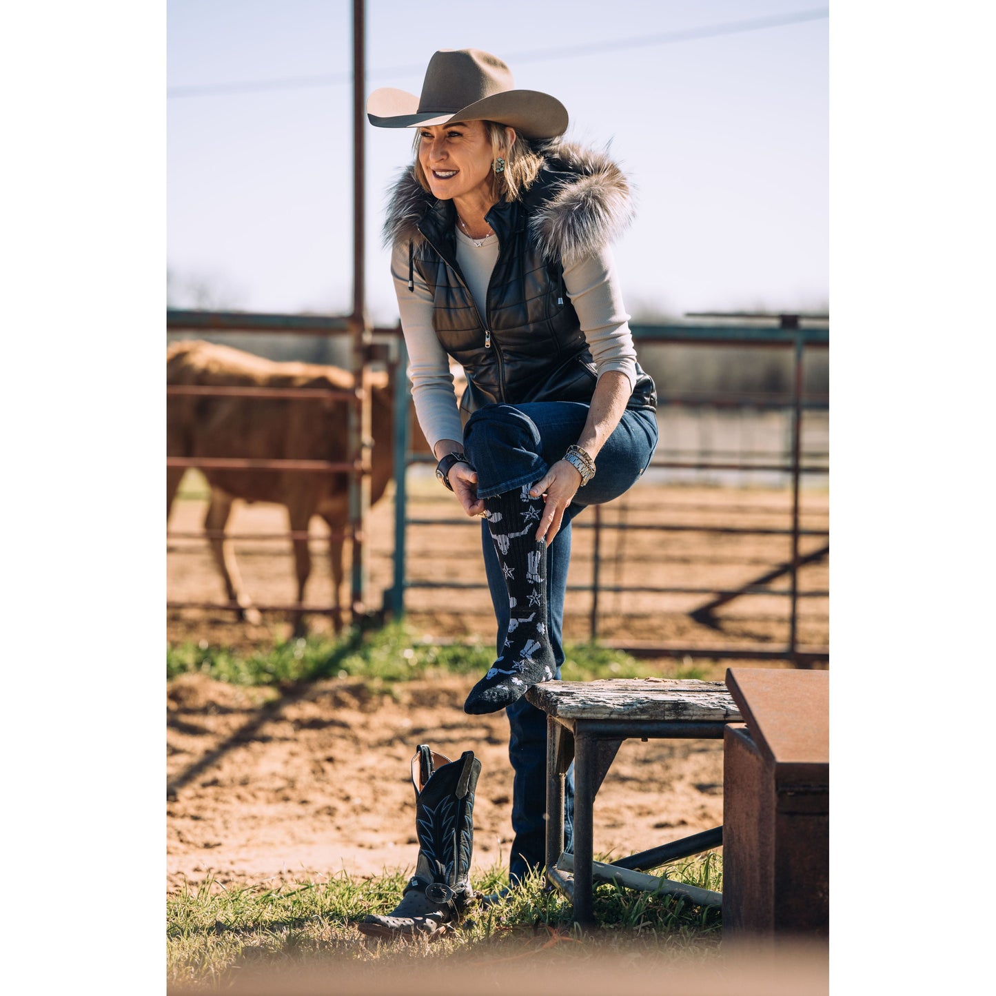 Get Western Black and White Performance Boot Socks