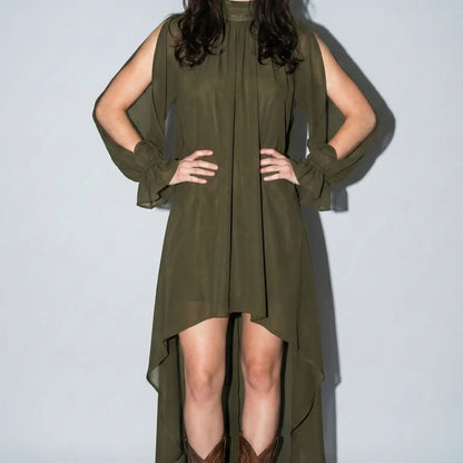 Evergreen Elegance High-Low Dress