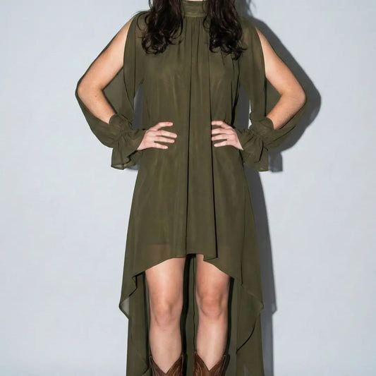 Evergreen Elegance High-Low Dress