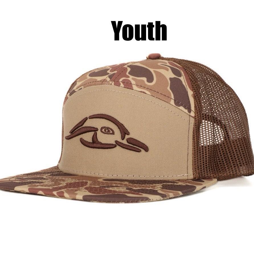 Youth Size 7 Panel Brown Old School AFW Style w/ 3 D Puff and Brown Mesh