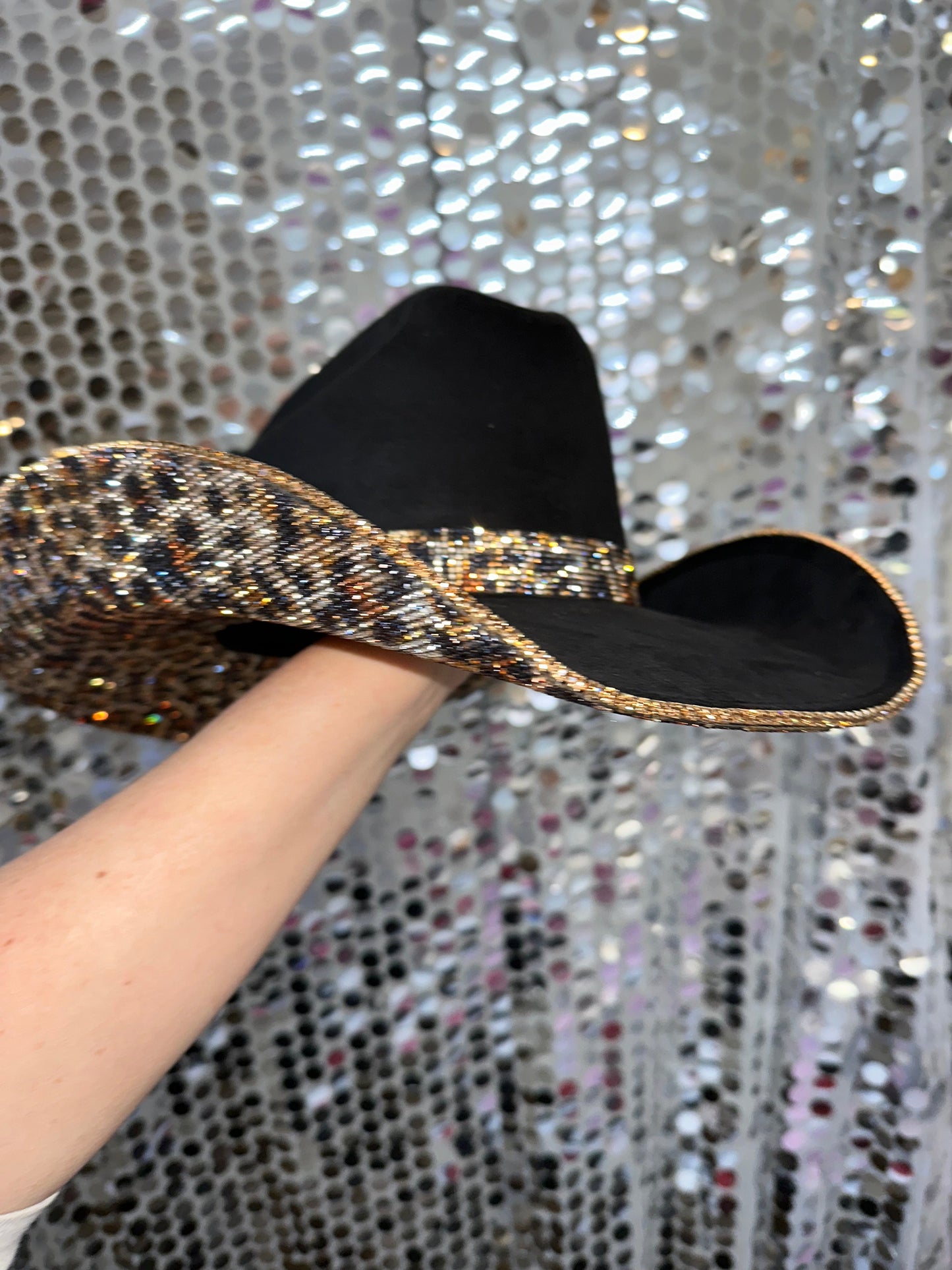 Black Suede & Brown Leopard Rhinestones
