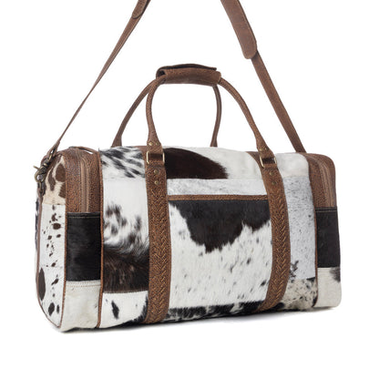Myra Rustic Vista Handtooled Hairon Ruffle Traveller Bag in Cocoa Frost