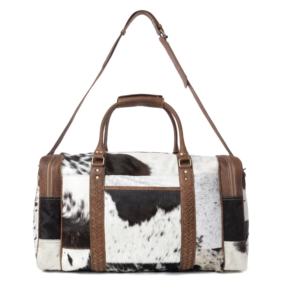 Myra Rustic Vista Handtooled Hairon Ruffle Traveller Bag in Cocoa Frost