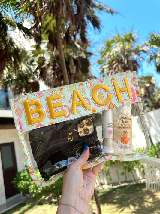 Beach Clear Pouch - Mint Palms