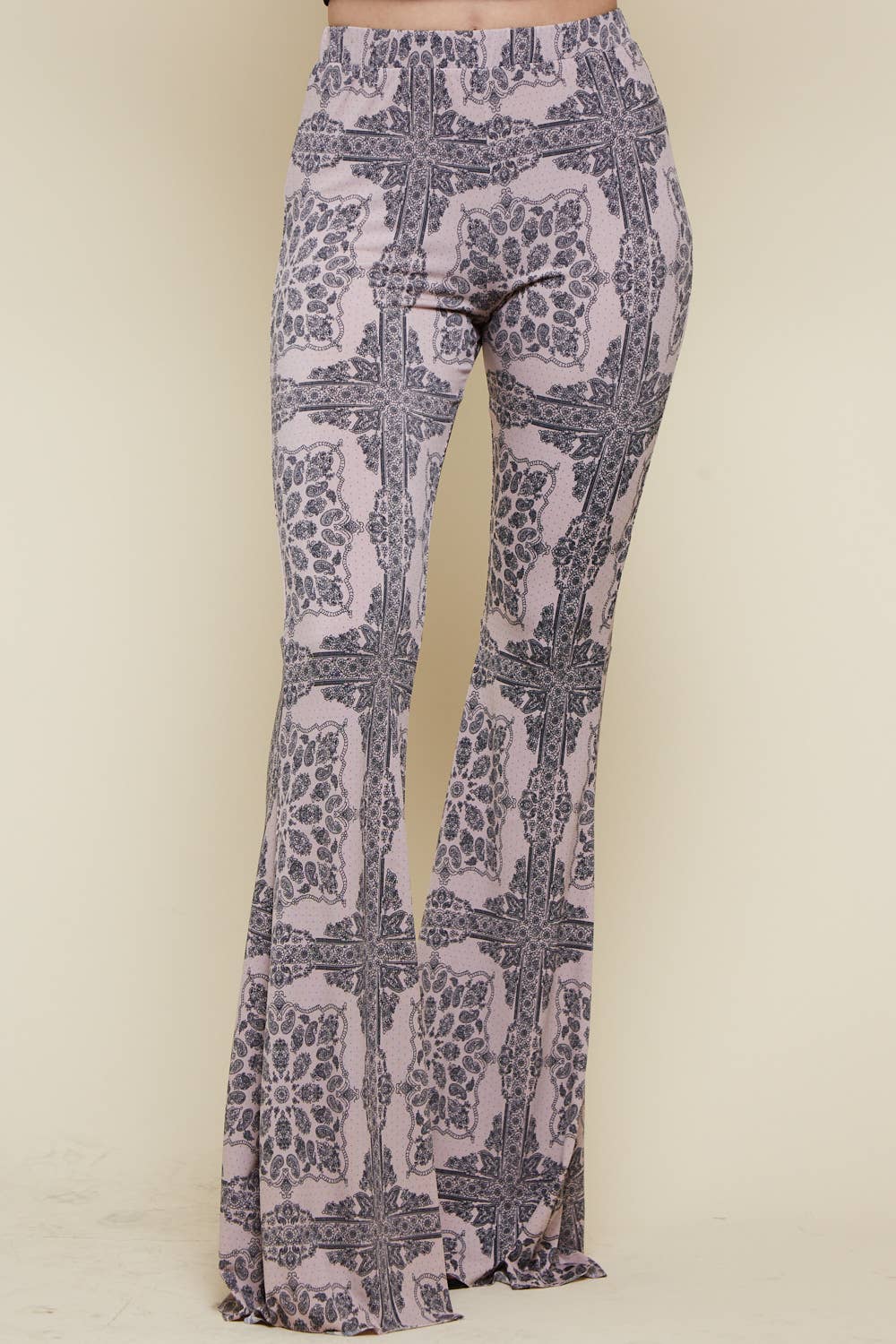 MAUVE PRINTED BELL BOTTOM WITH BACK POCKETS
