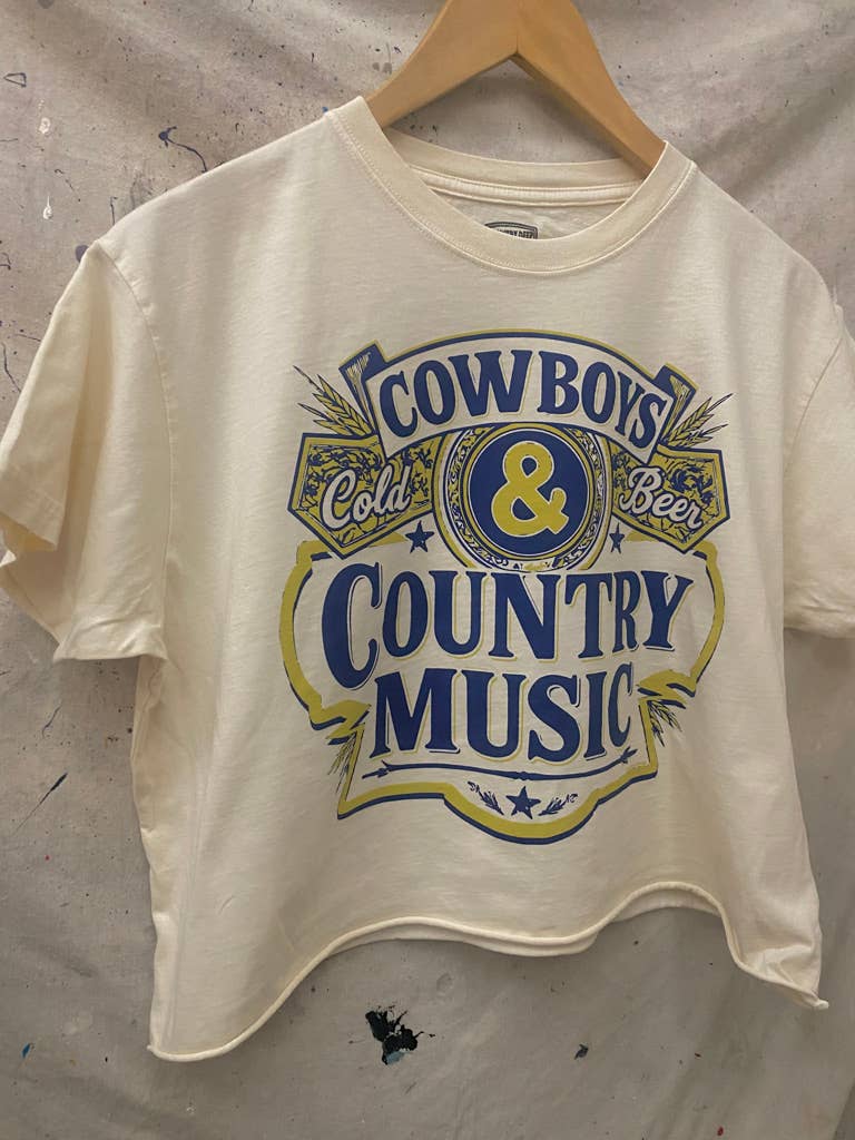 Cowboys, Cold Beer, and Country Music Relaxed Crop Tee