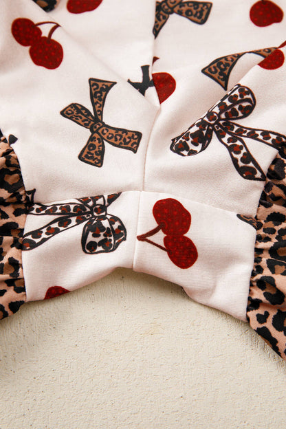 Bow Cherry Leopard Patchwork Shirt and Shorts Lounge Set