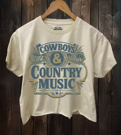 Cowboys, Cold Beer, and Country Music Relaxed Crop Tee