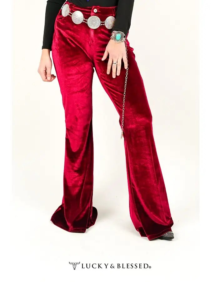 Wine Velvet Flare Pants