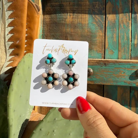 Lacey Cluster Turquoise & Pink Conch Earrings