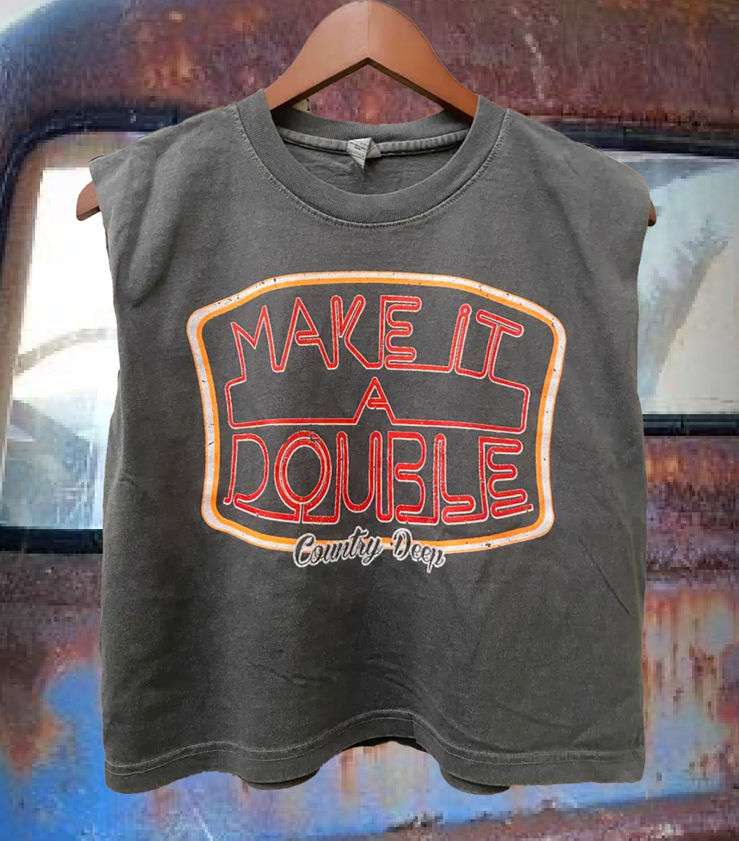 Make it a Double Boxy midriff pinned sleeve muscle top