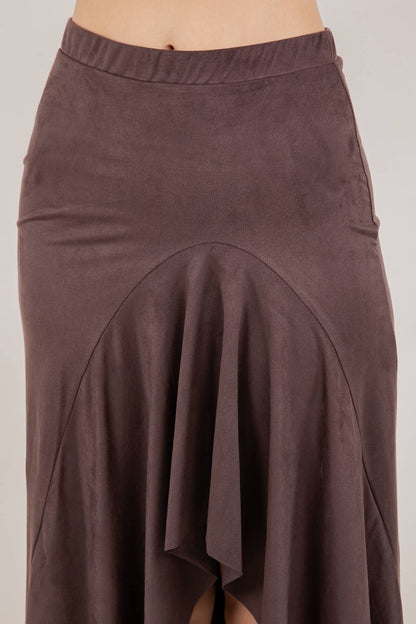 ASYMMETRIC FAUX SUEDE MIDI SKIRT