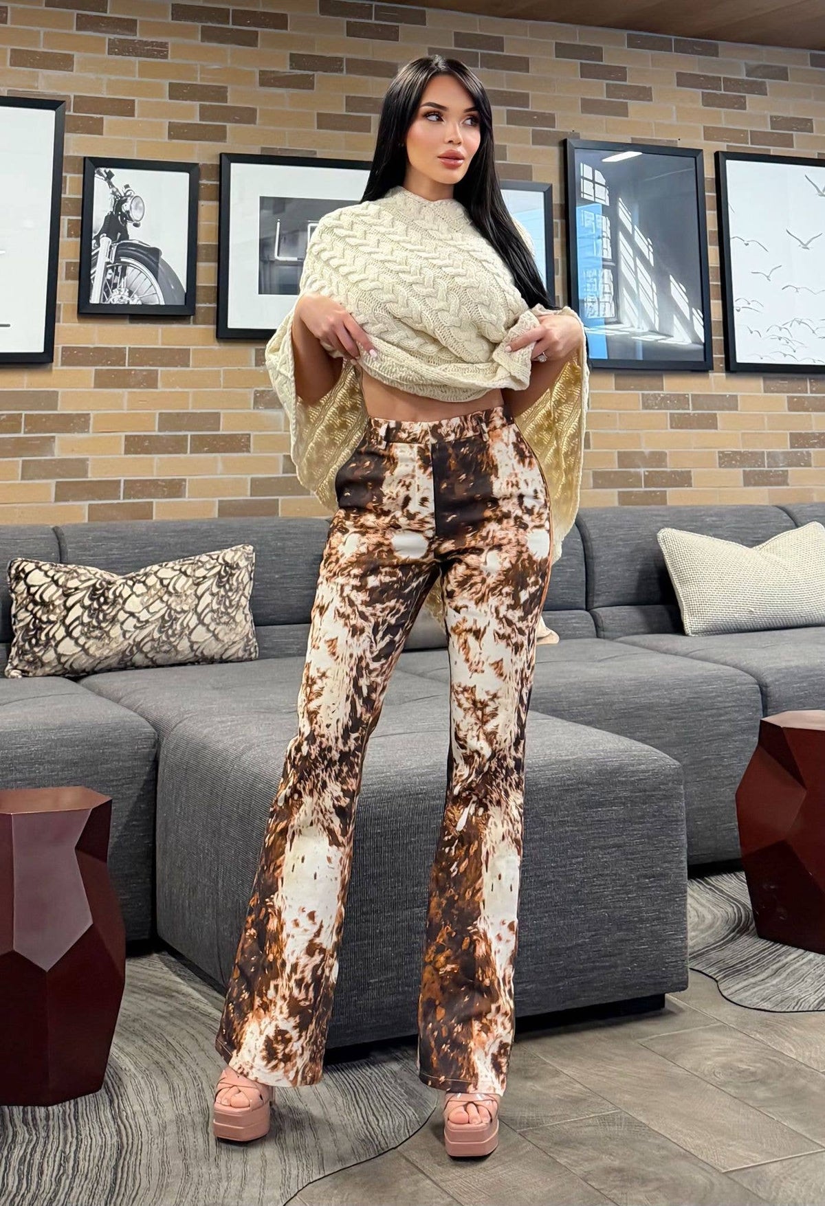 Wild at Heart Cowhide Twill Flare Pants