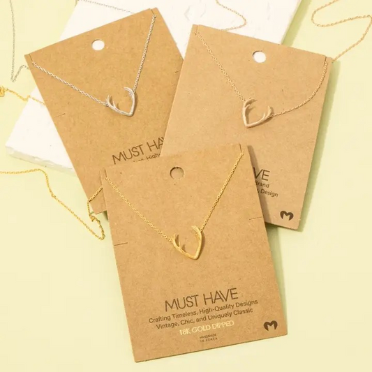 Silver Antler Pendant Necklace