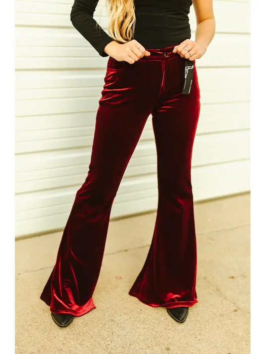 Wine Velvet Flare Pants