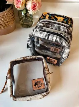 Cowhide Cosmetic Clear Case - Toiletry Makeup Travel Bag