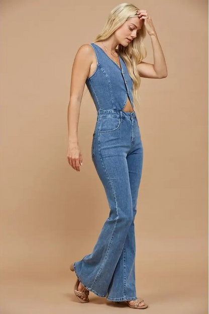 Boho Bootcut Demin Jumpsuit