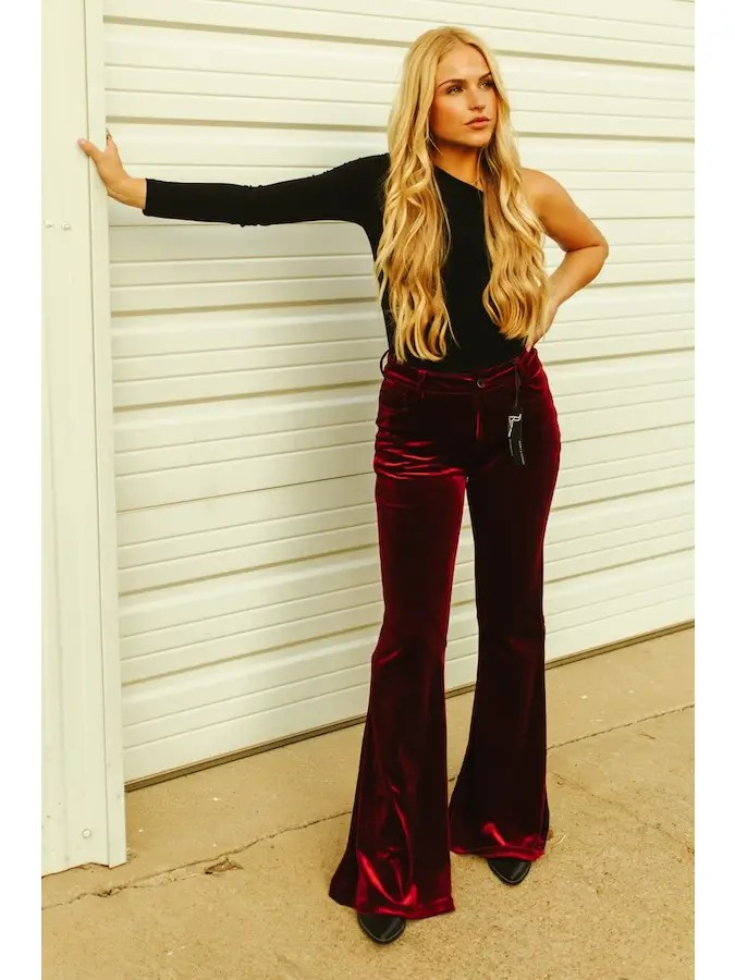 Wine Velvet Flare Pants