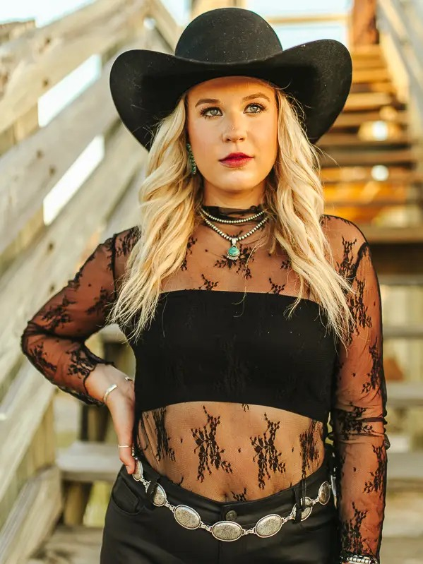 Black Mesh Long Sleeve Top