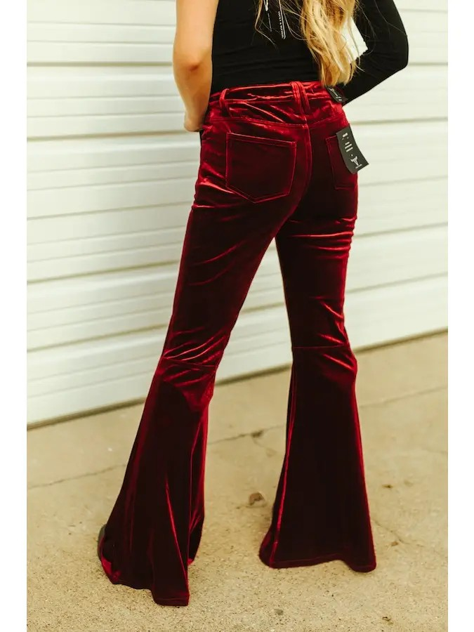 Wine Velvet Flare Pants