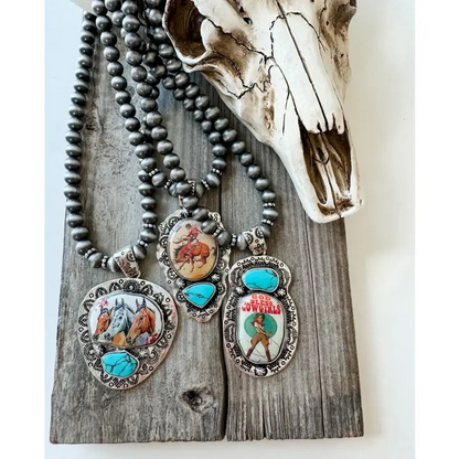 Cowgirl Pendant Necklace - Navajo Style Pearl